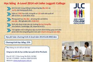 Học bổng 25% cho khóa A-level 2014 với John Leggott College